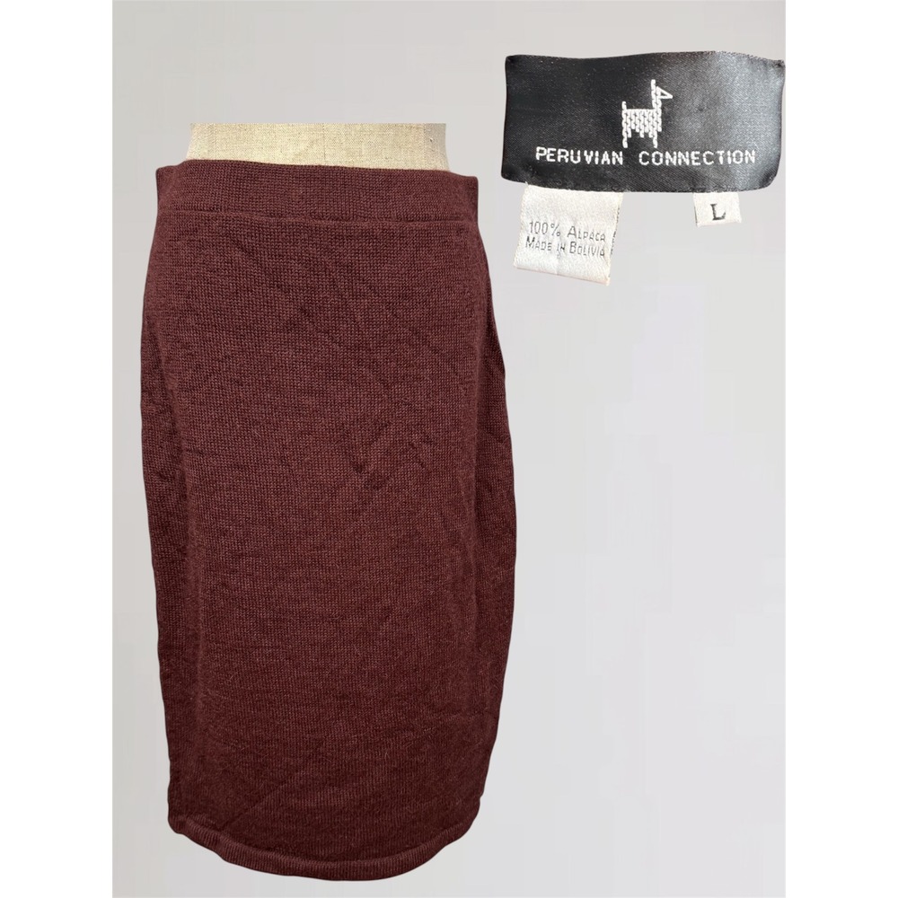 Peruvian Connection L Brown Sweater Pencil Skirt 100% Alpaca Bolivia Minimalist